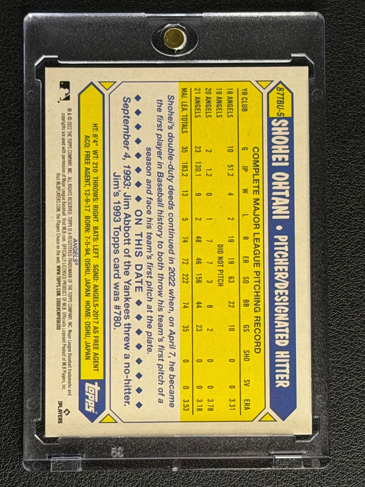 2022 Topps Update Series - 1987 Topps Baseball Shohei Ohtani #87TBU-51
