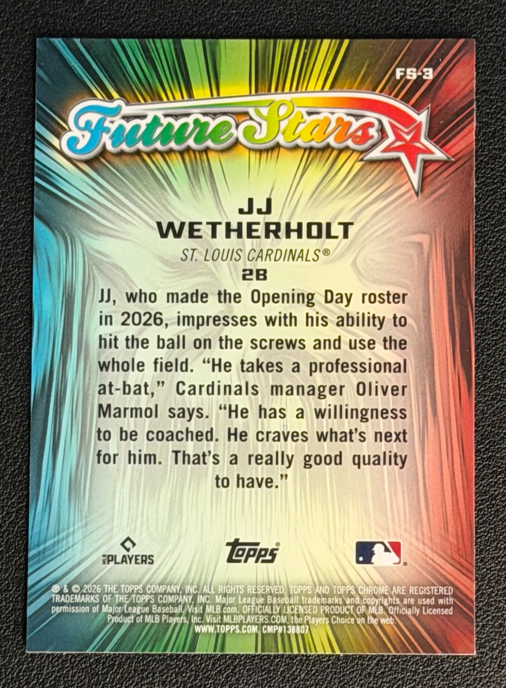 2026 Topps Chrome Future Stars JJ Wetherholt FS-3 Rookie Card1