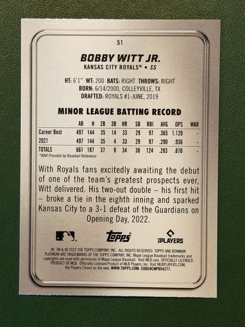 2022 Bowman Platinum - Bobby Witt Jr. #51 (RC)1