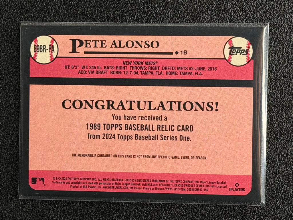 2024 Topps Series 1 - 1989 Topps Baseball Relics Pete Alonso #89BR-PA (MEM)1