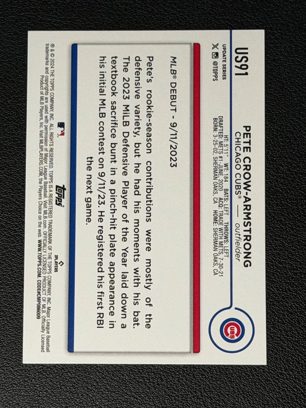 2024 Topps Update Series - Rookie Debut Pete Crow-Armstrong #US91 (RC)1