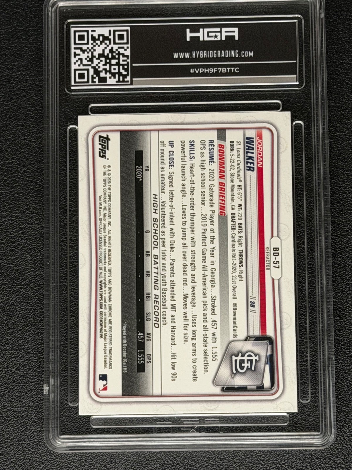2020 Bowman Draft - Chrome Jordan Walker #BD-57 Refractor (RC) GM Rookie1