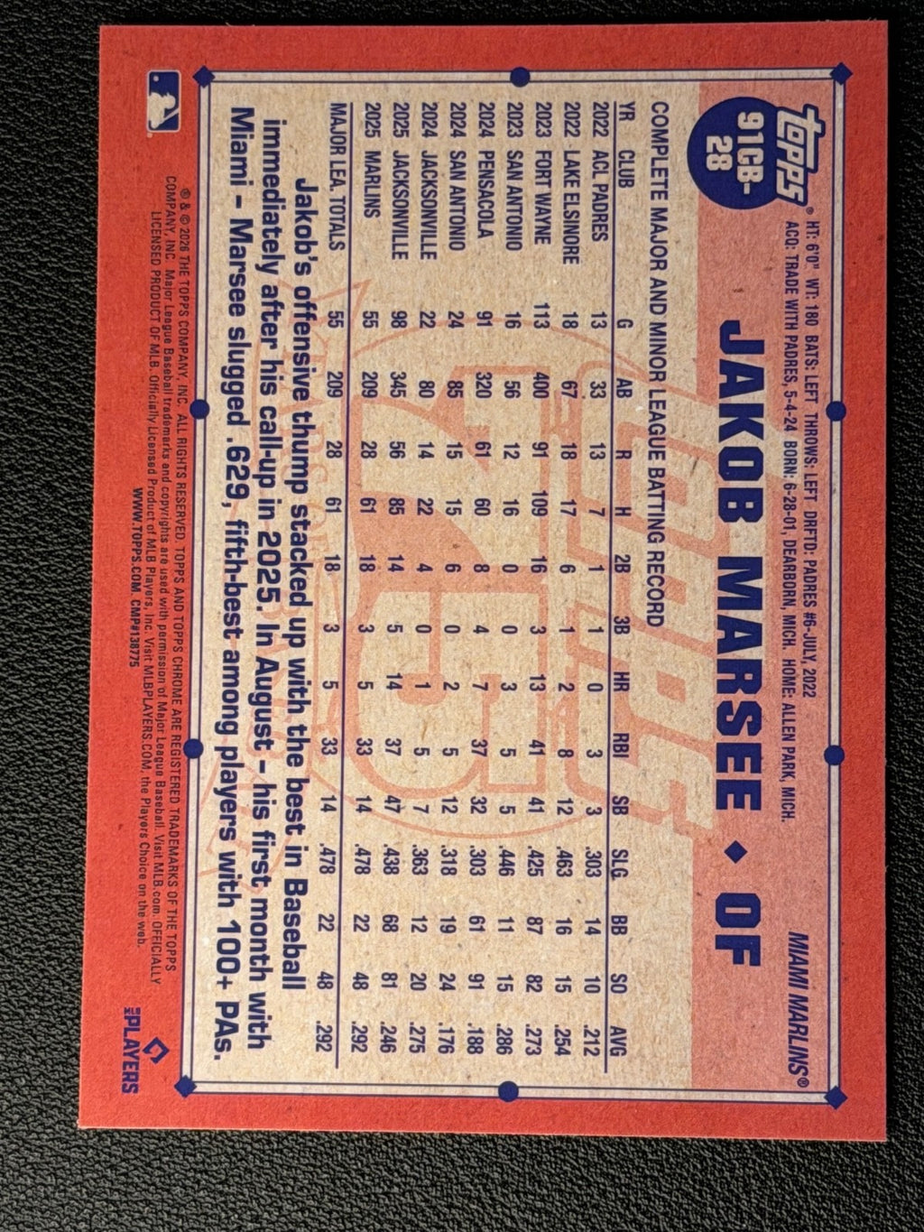 2026 Topps Chrome 91CB-28 Jakob Marsee RC1