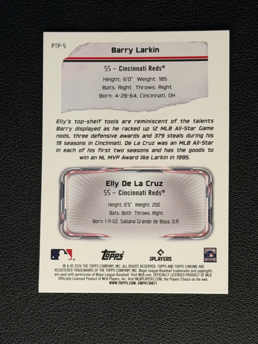 2026 Topps Chrome PTP-5 Barry Larkin Elly De La Cruz1