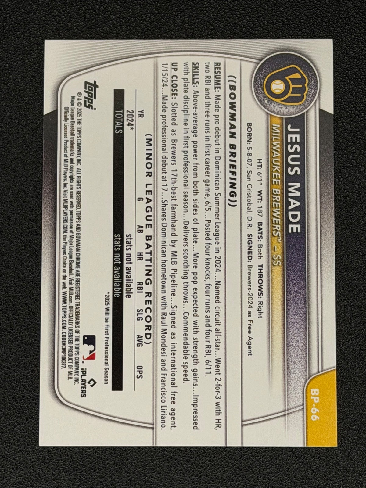 2025 Bowman - Prospects Jesus Made #BP-66 (RC) #1 MLB Prospect1
