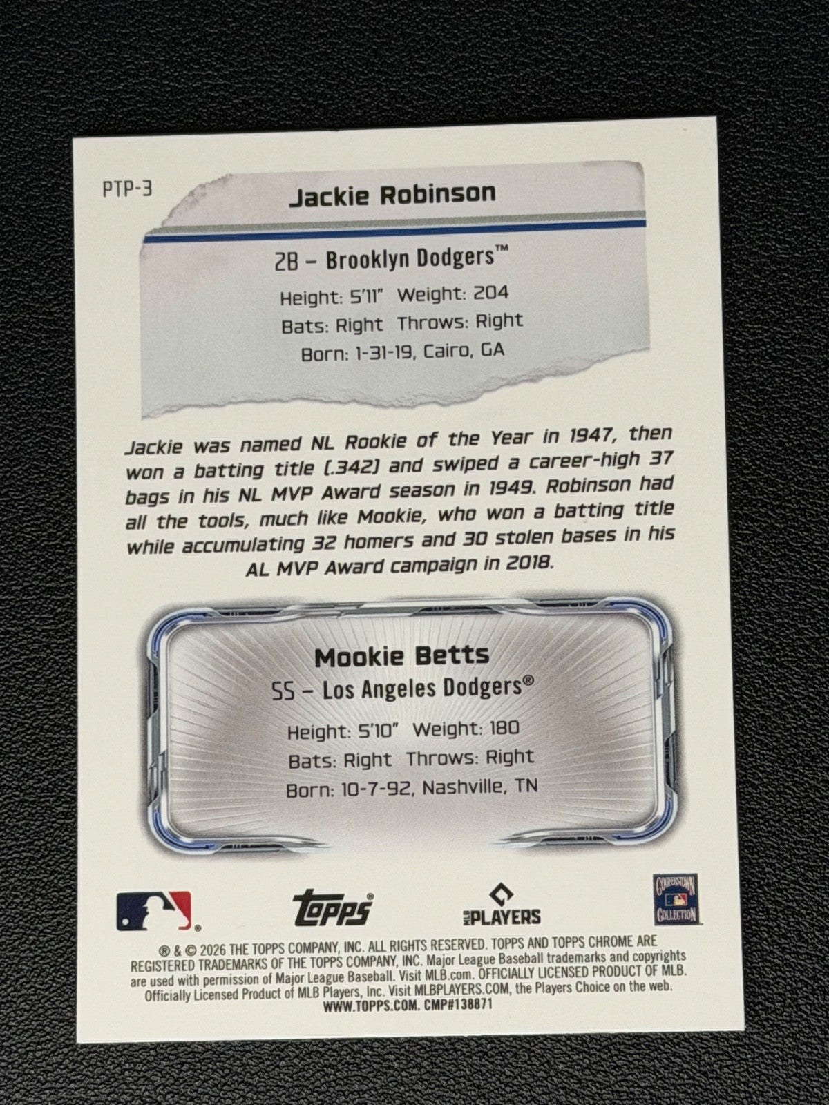 2026 Topps Chrome - Past to Present Jackie Robinson, Mookie Betts #PTP-31