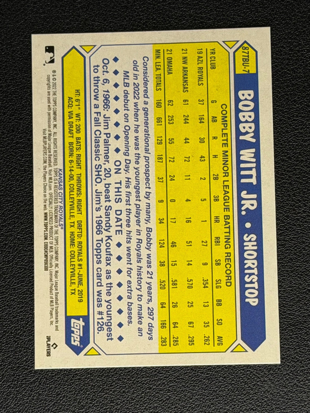 2022 Topps Update Series - 1987 Topps Baseball Bobby Witt Jr. #87TBU-7 (RC)1