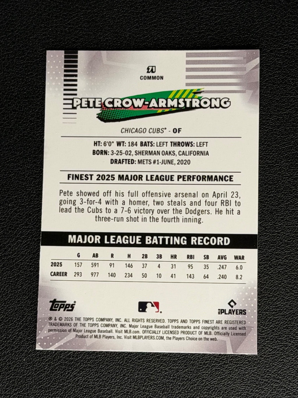 2026 Topps Finest - Common Pete Crow-Armstrong #711
