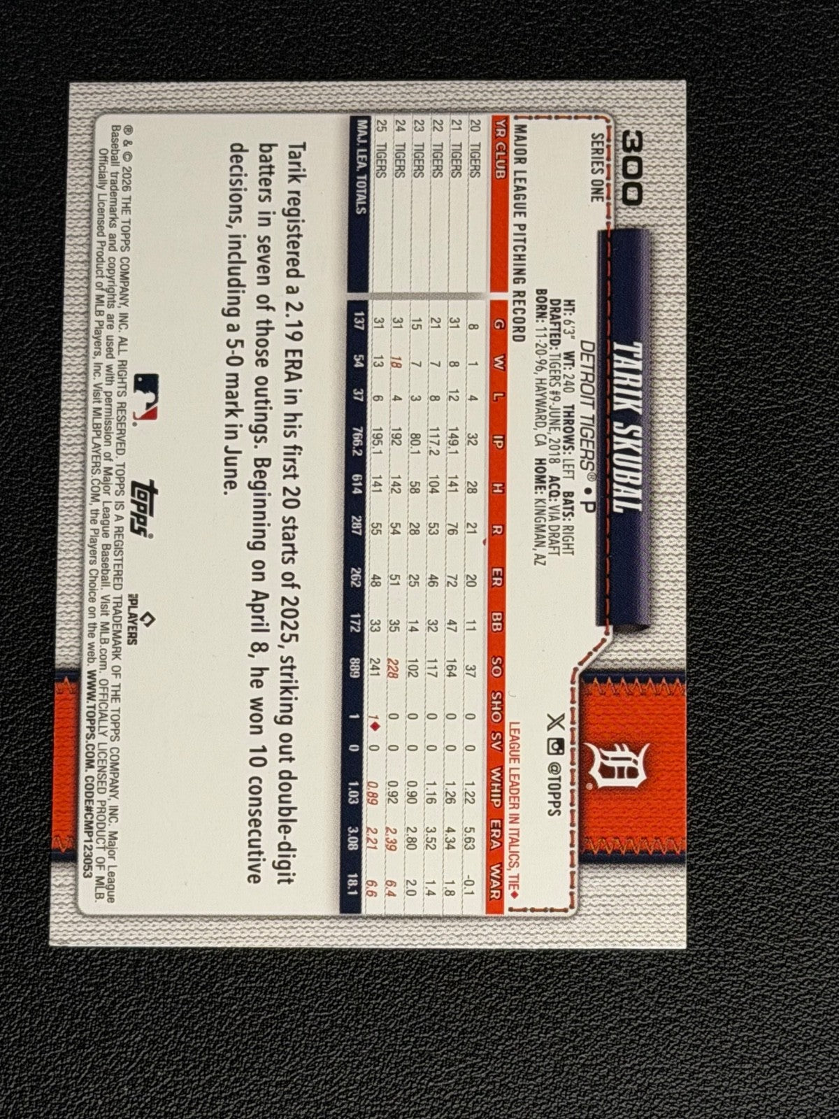 2026 Topps Series 1 - Tarik Skubal #300 Diamante Foil1