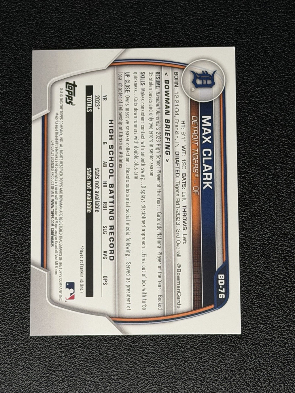 2023 Bowman Draft - Max Clark #BD-76 (RC)1