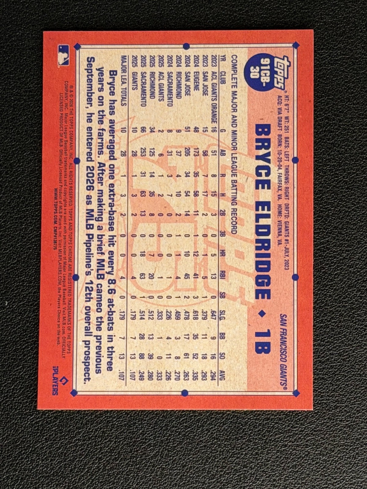 2026 Topps Chrome #91CB-30 Bryce Eldridge 1991 Topps Chrome Baseball RC1