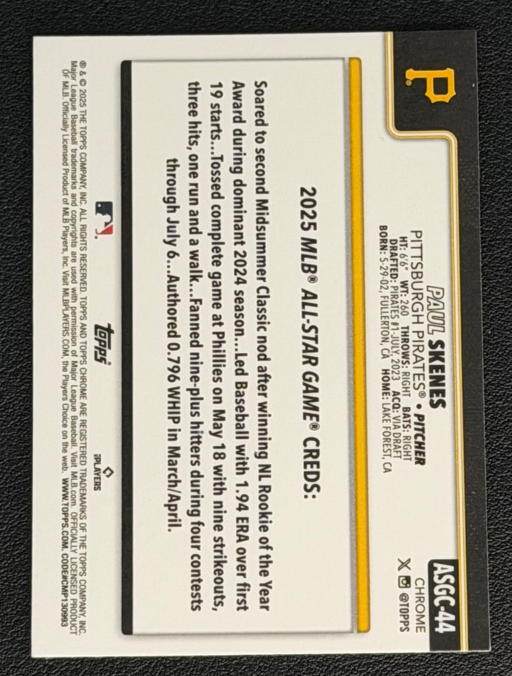 2025 Topps Chrome Update Series - 2025 All-Star Game Paul Skenes #ASGC-441