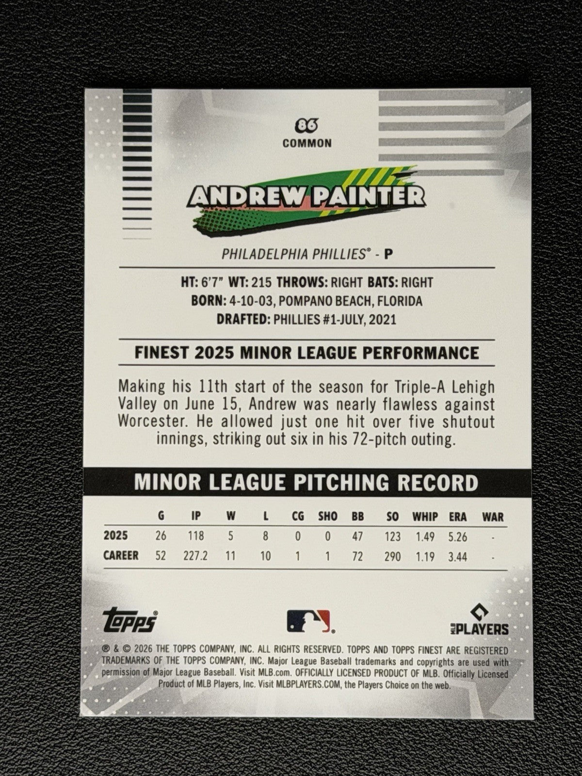 2026 Topps Finest Andrew Painter #86 (RC) Rookie - Phillies Xfractor1