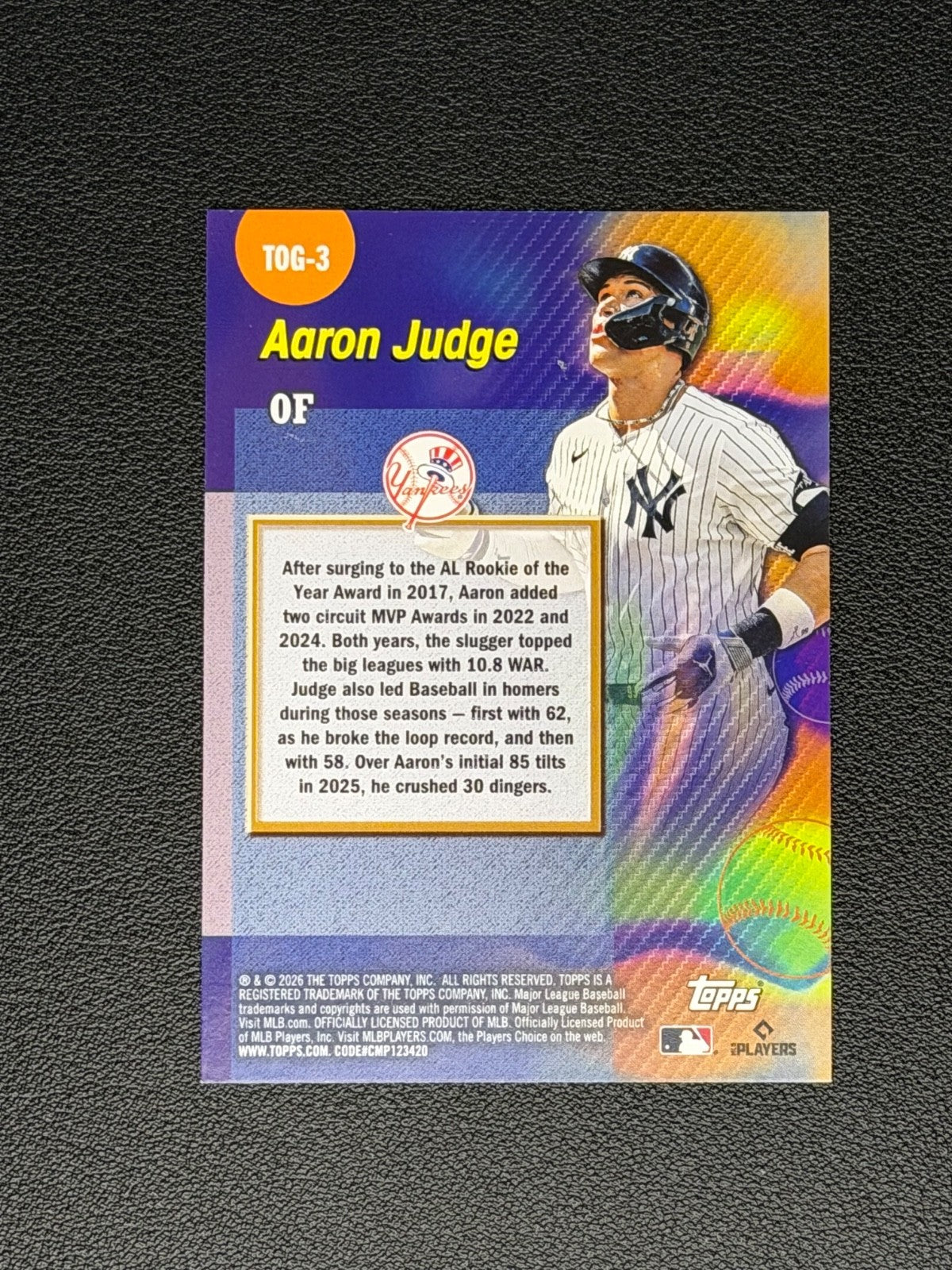 2026 Topps Series 1, Aaron Judge, Titans Of The Game, No. TOG-31