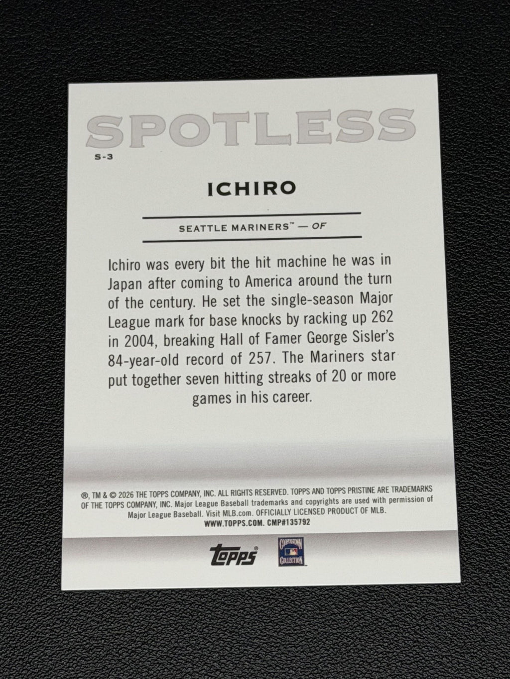 NEW RELEASE! 2026 Topps Pristine Ichiro Spotless SP Refractor 1