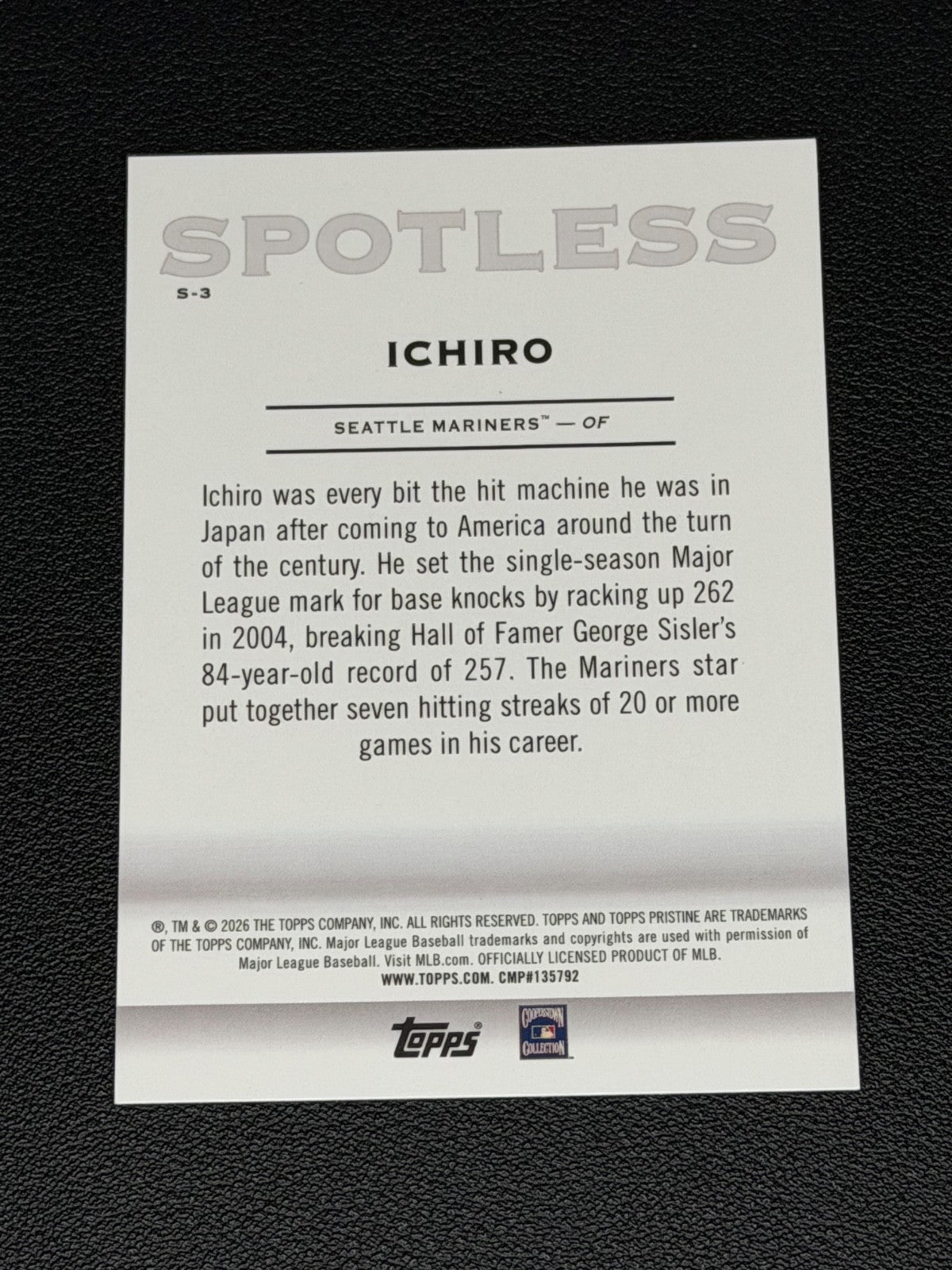 NEW RELEASE! 2026 Topps Pristine Ichiro Spotless SP Refractor 1