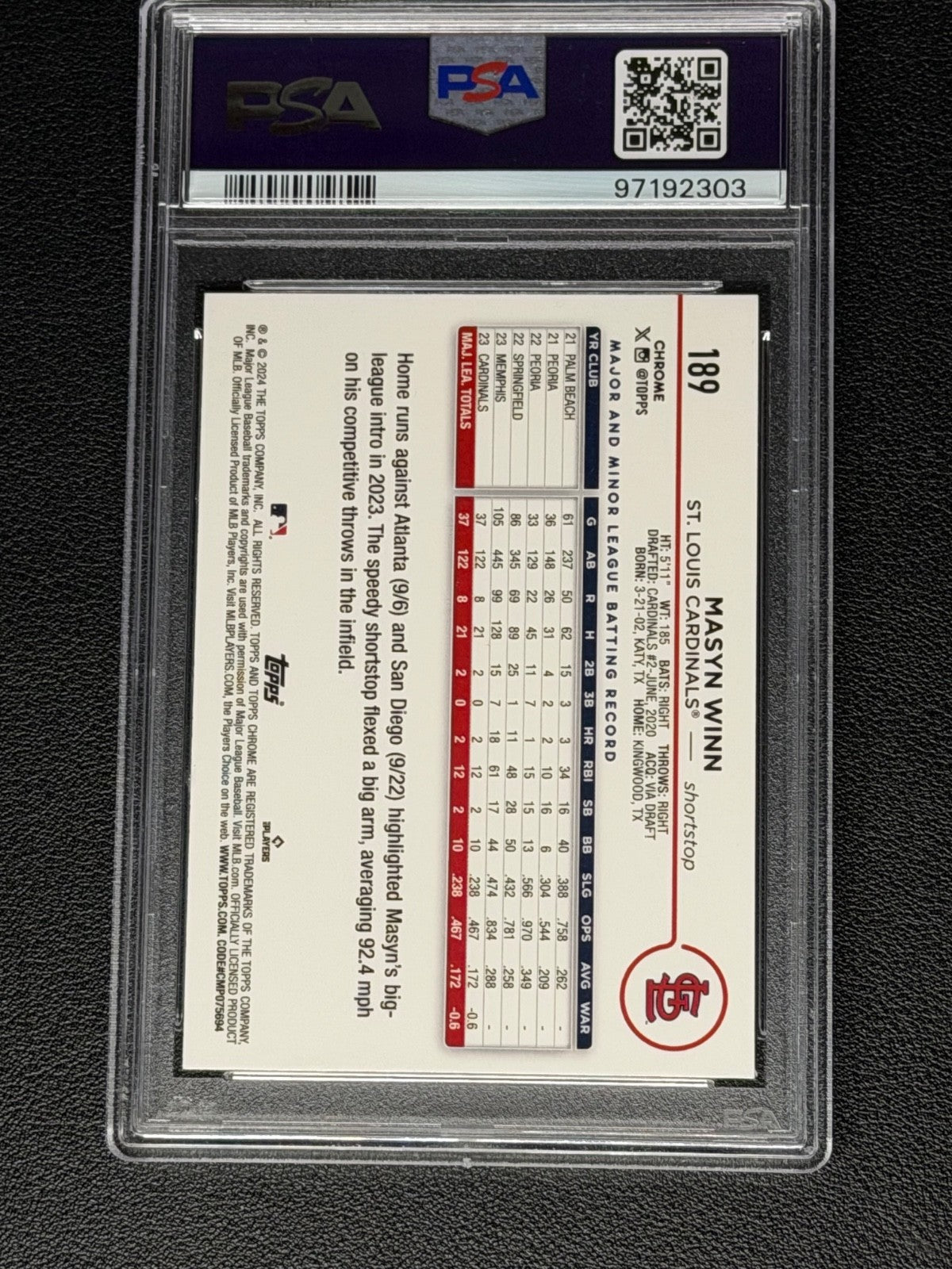 2024 Topps Chrome Masyn Winn Green Raywave PSA 10 RC1