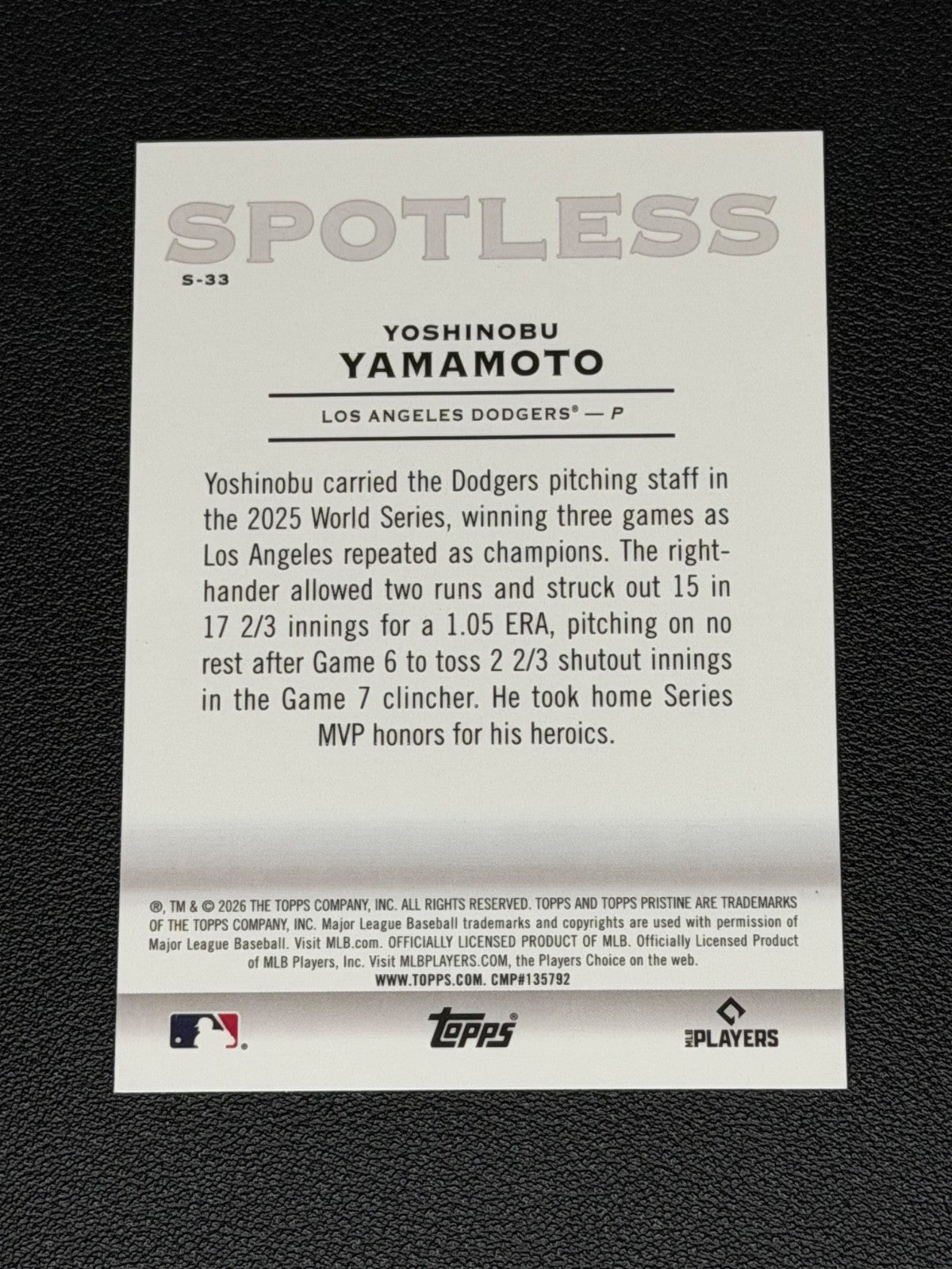 2026 Topps Pristine Spotless SP Yoshinobu Yamamoto LA Dodgers1