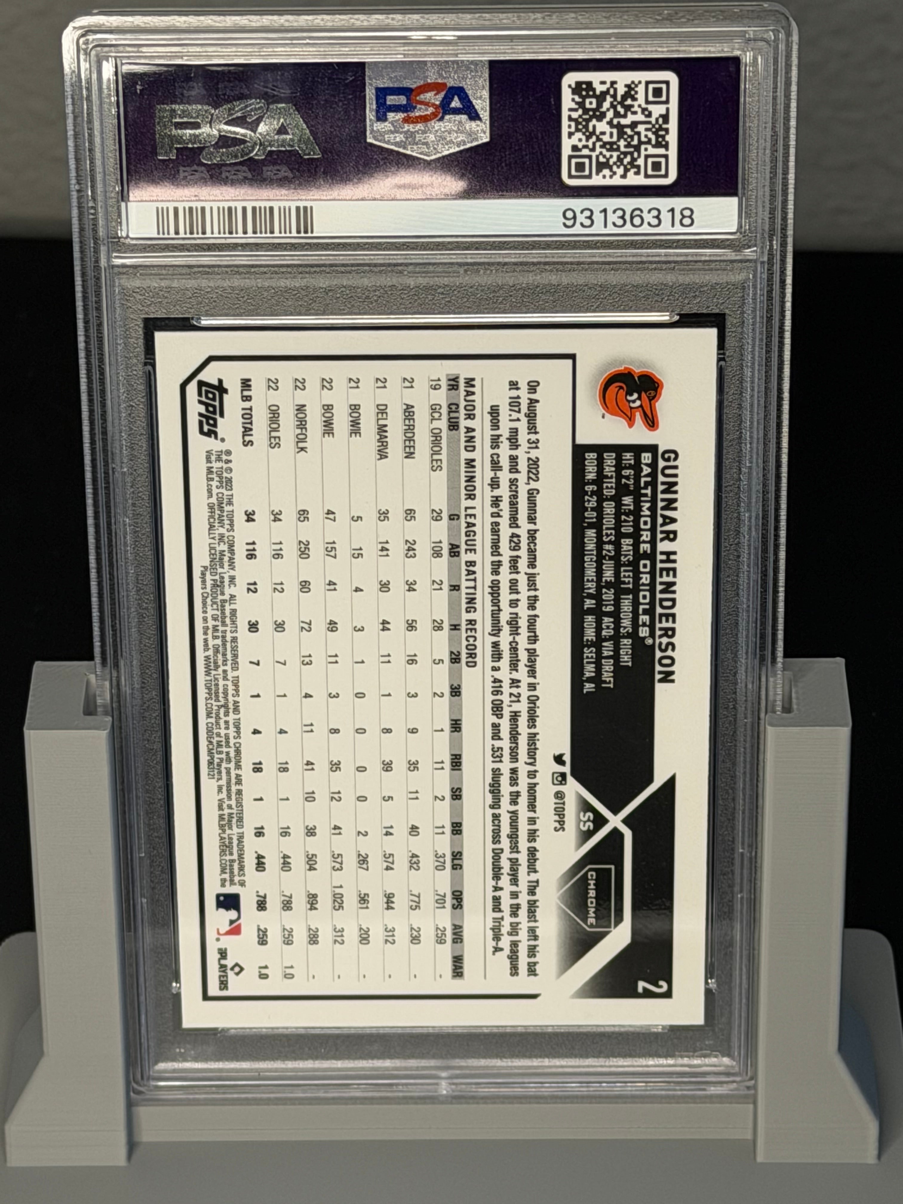 2023 Topps Chrome Gunnar Henderson RC Rookie - PSA 10 Gem Mint
