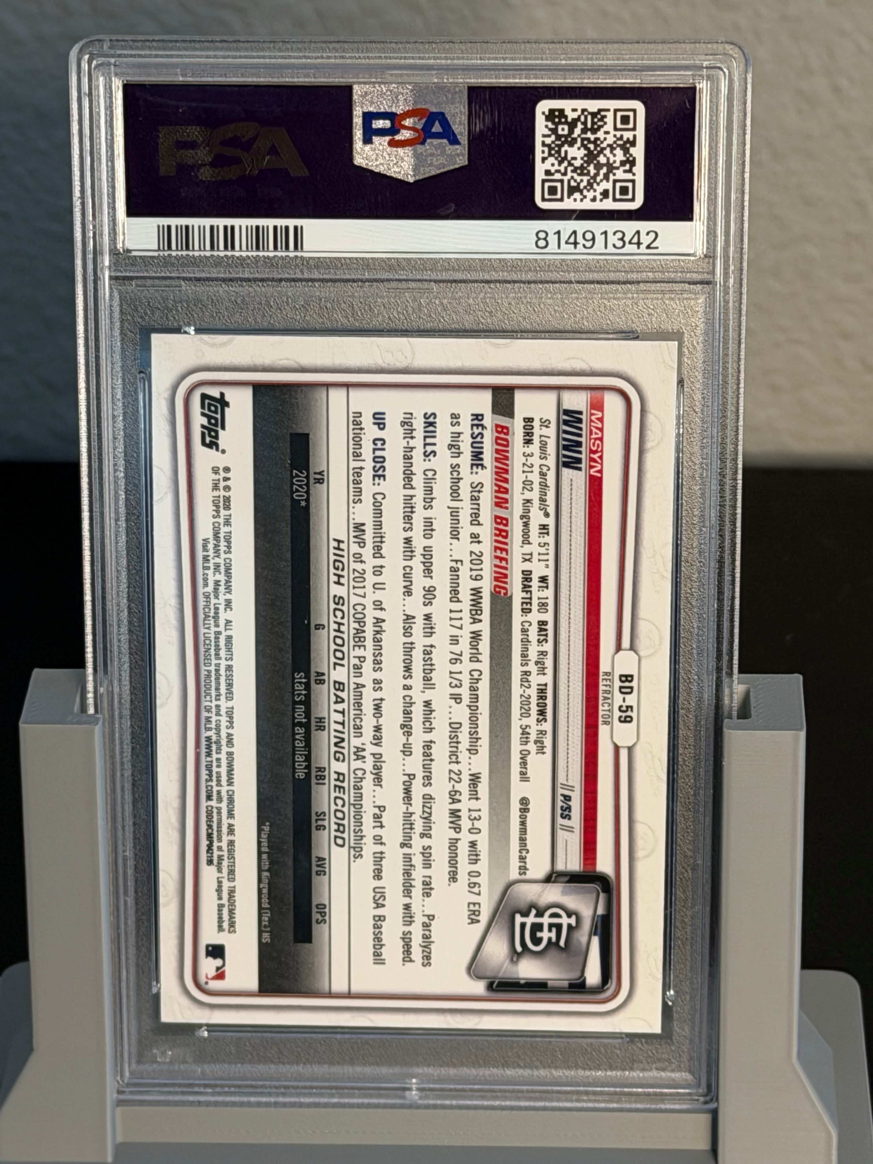 2020 Bowman Draft Chrome Refractor Masyn Winn PSA 10 RC