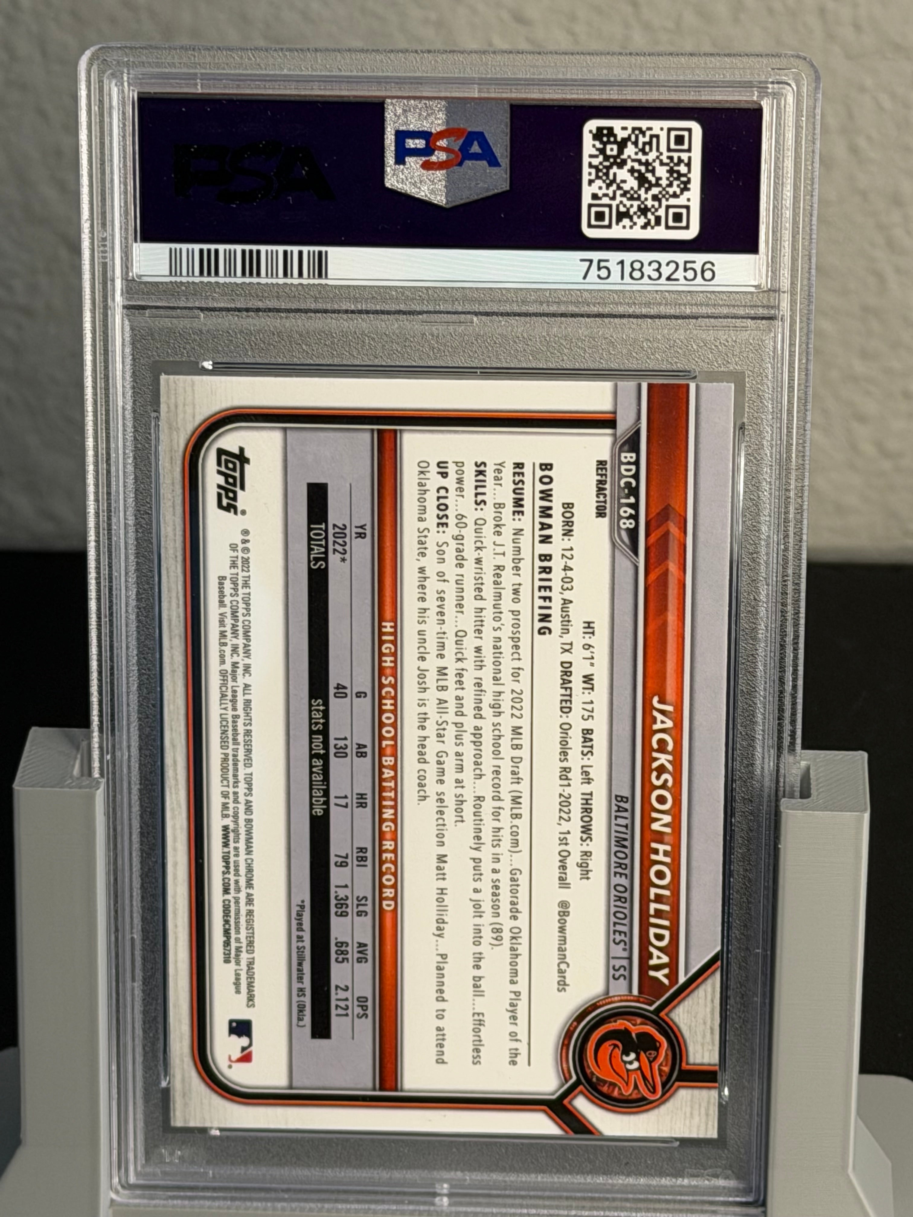 2022 Bowman Draft Chrome Refractor Jackson Holliday PSA 10 Gem Mint