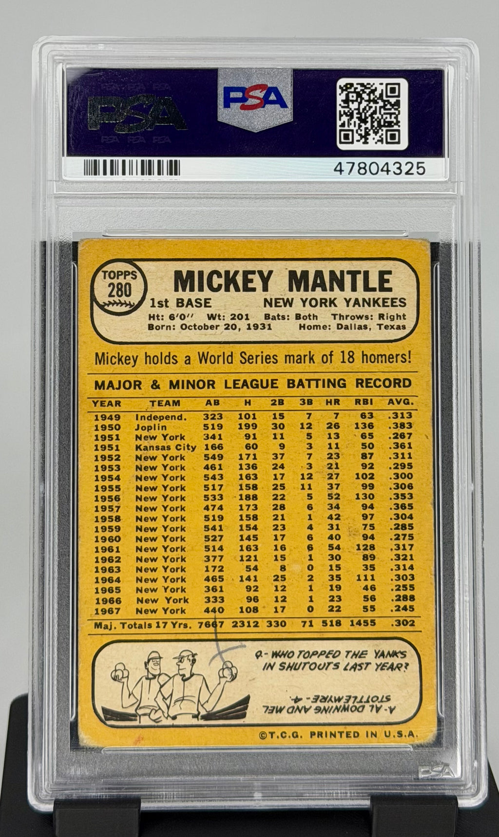 1968 Topps Mickey Mantle PSA 1
