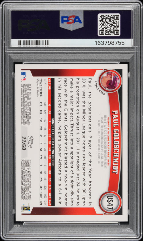 2011 Topps Update Hope Diamond Anniversary Paul Goldschmidt RC PSA 9 - Only 12, none higher